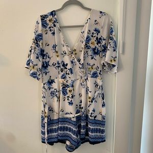 White and Blue Floral Romper